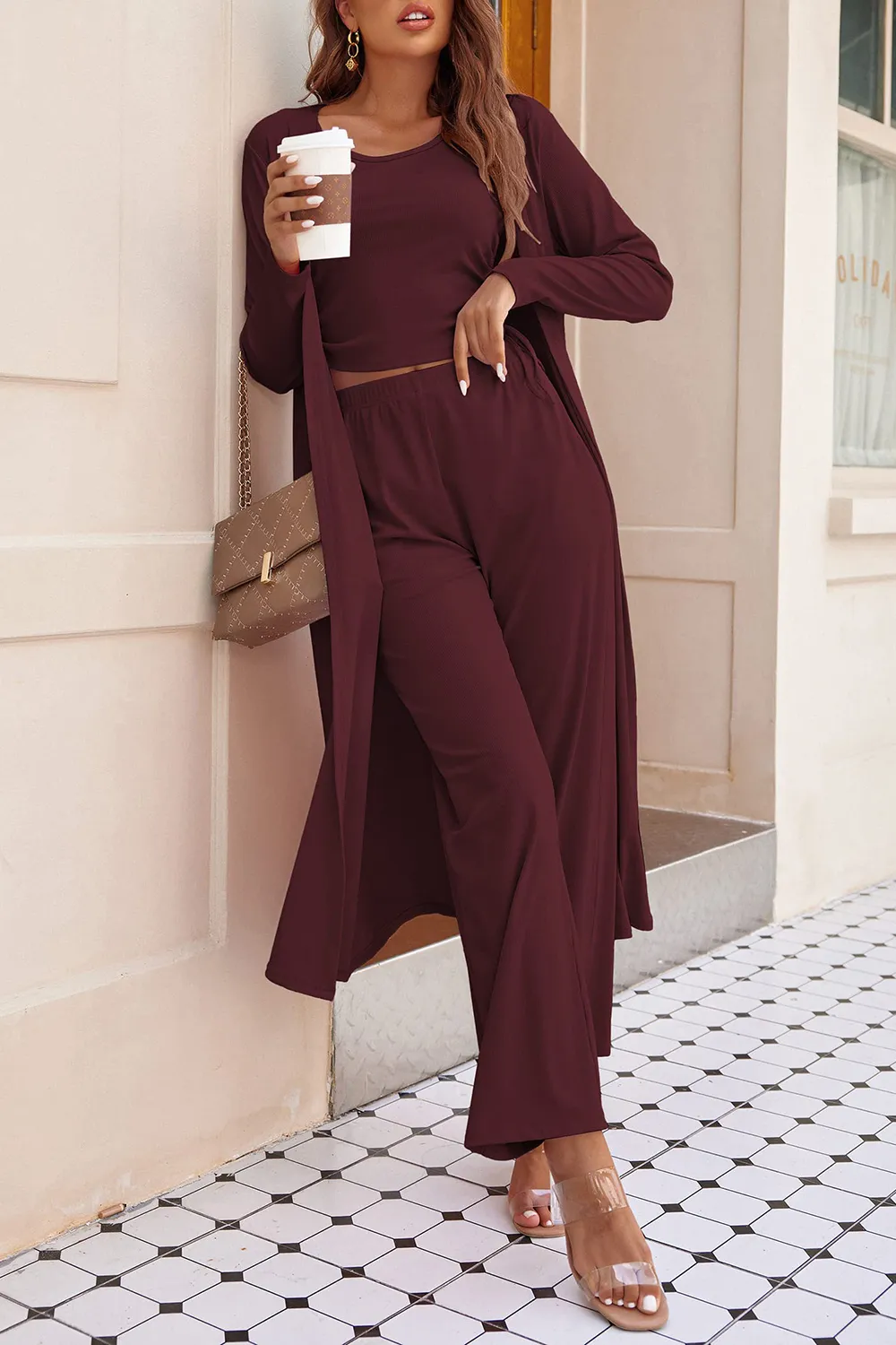 Drawstring Tank, Long Sleeve Cover Up and Pants Set, image 15