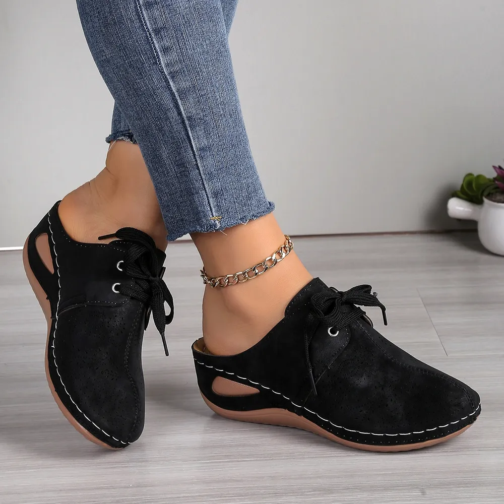 Lace-Up Round Toe Wedge Sandals, image 6