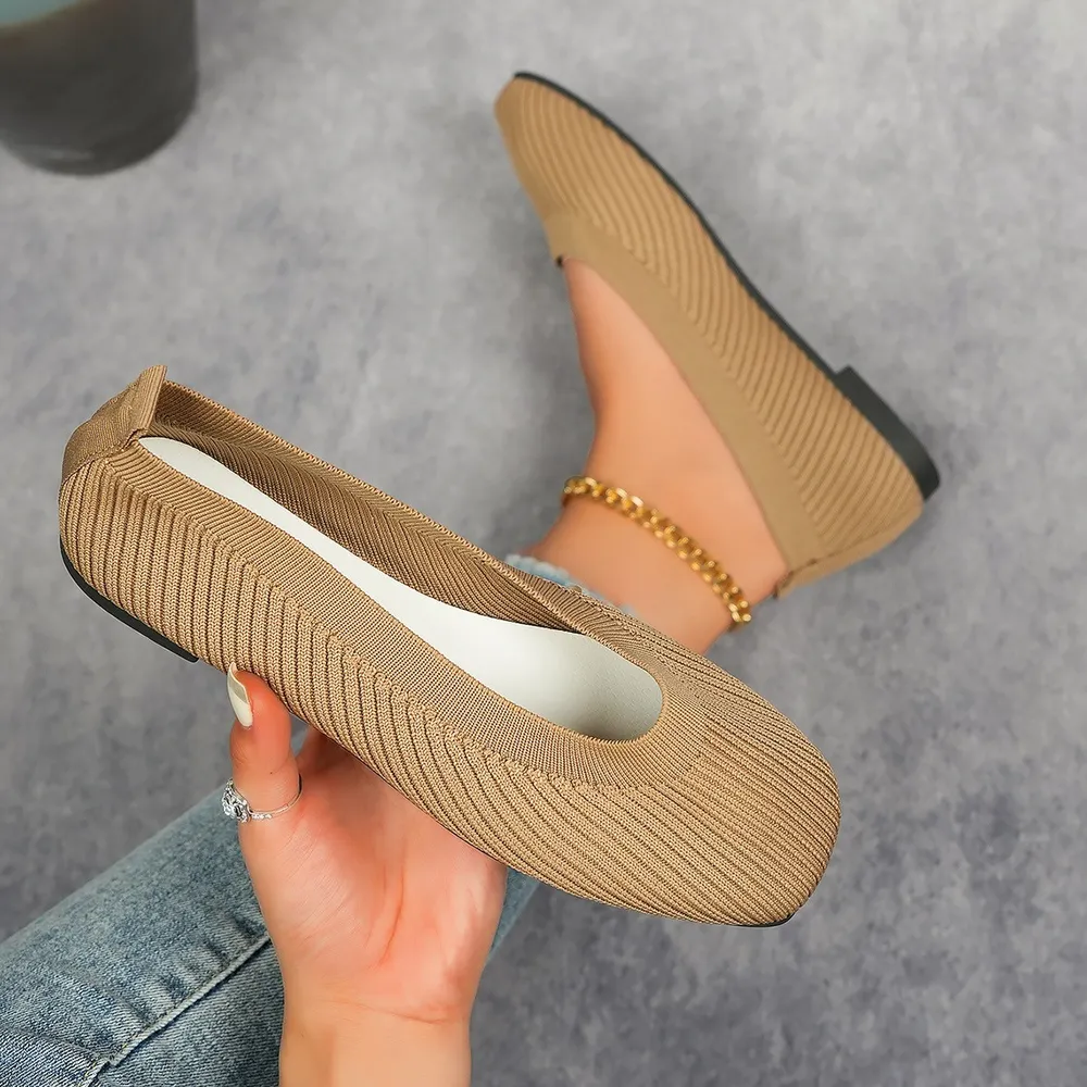 Knitted Square Toe Flat Slip-Ons, image 3