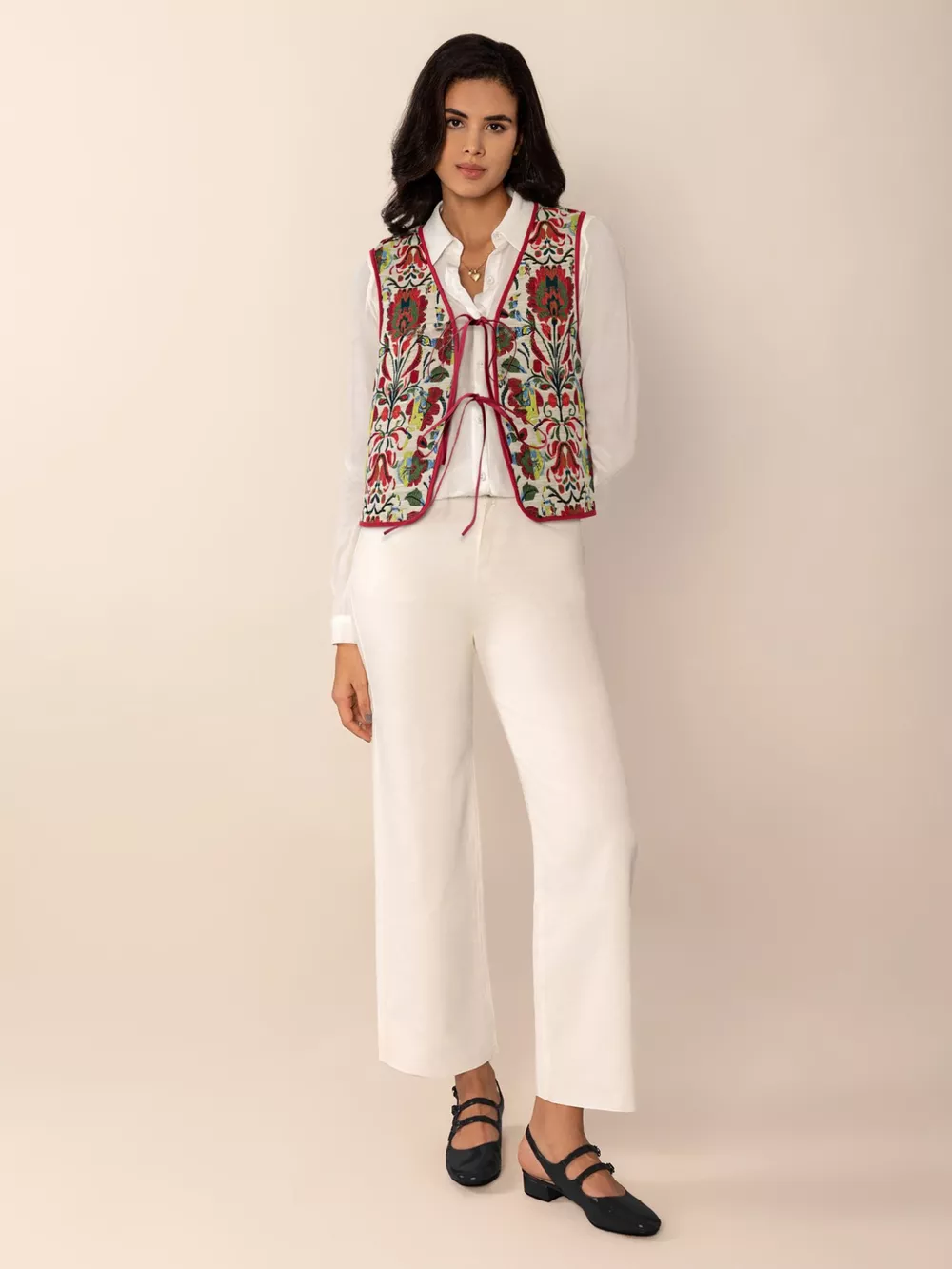 Floral Embroidered Tie-Front Vest Coat, image 9