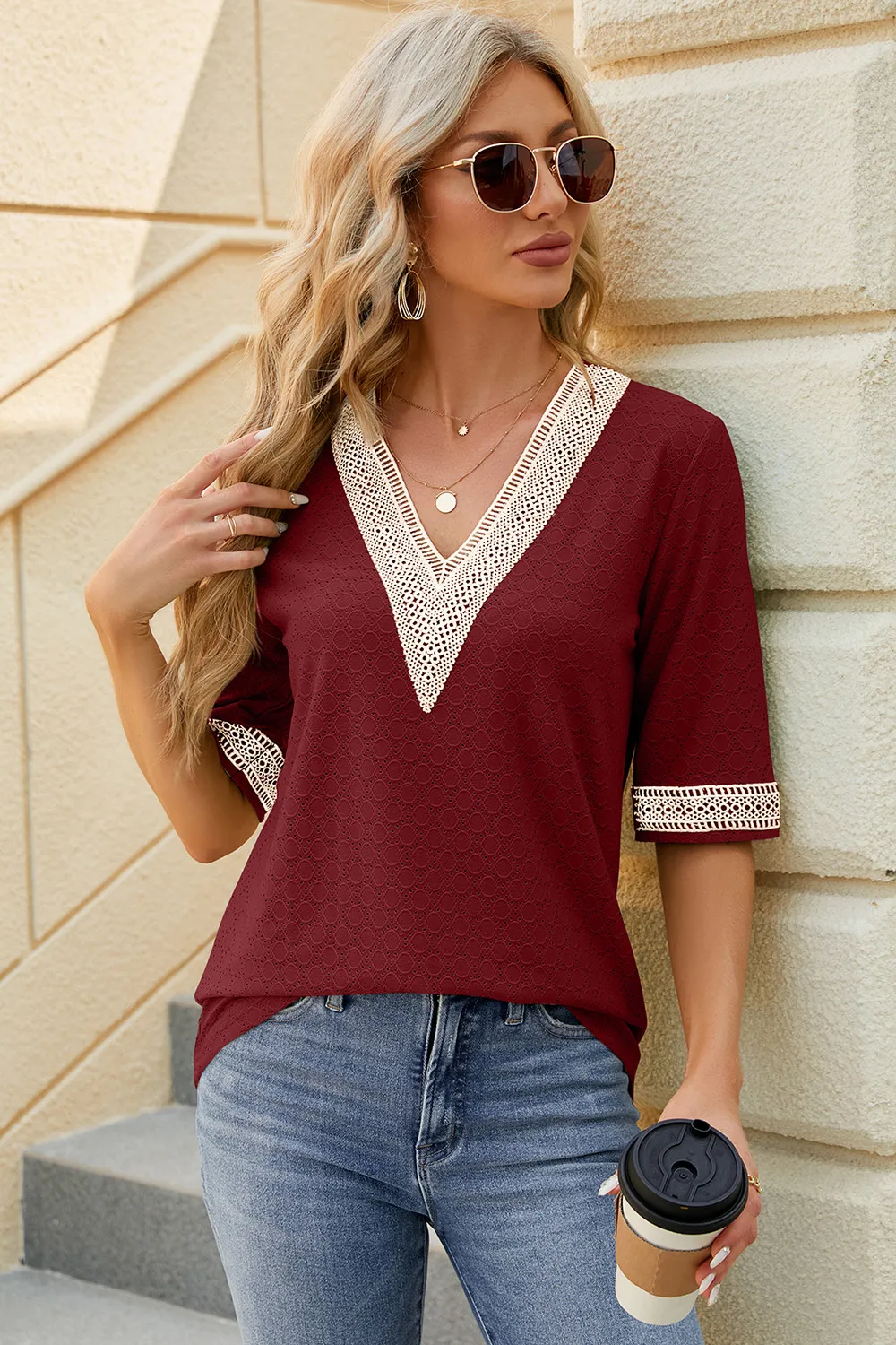 V-Neck Half Sleeve T-Shirt, image 5