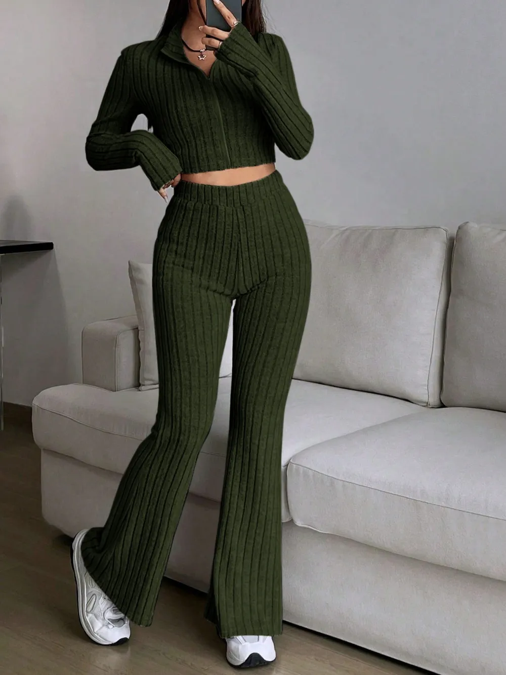 Zip Up Long Sleeve Top and Pants Set, image 15