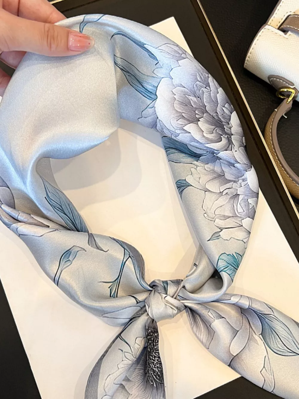 Floral Print Silk Square Scarf, image 6
