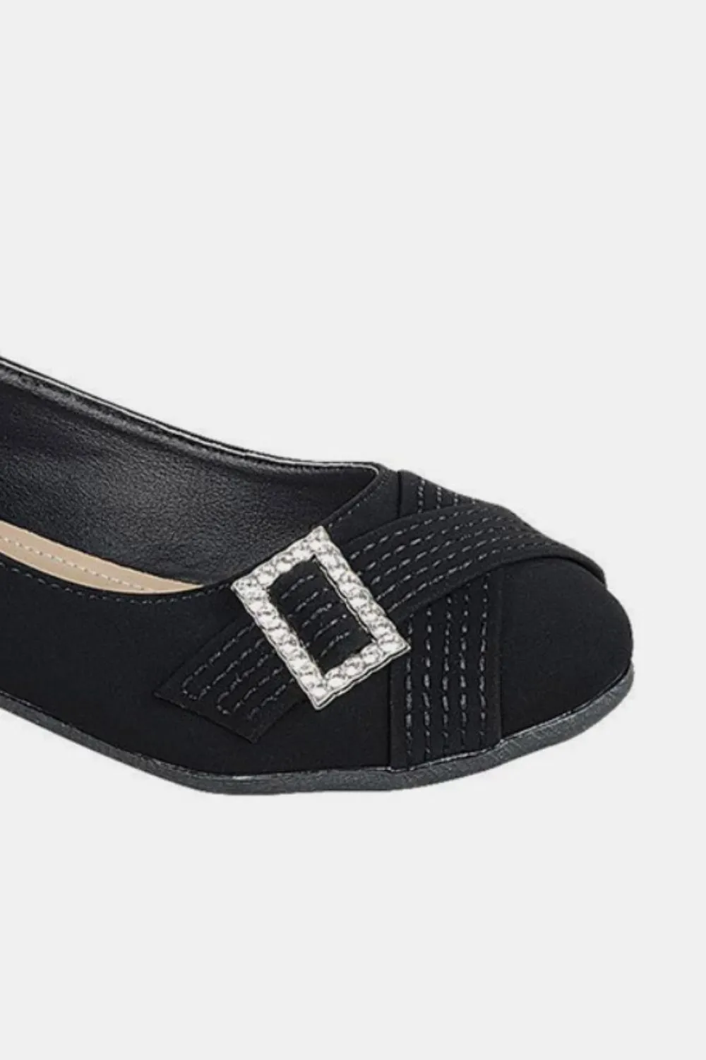 Slip On Rhinestone Buckle Ballet Flats, image 2