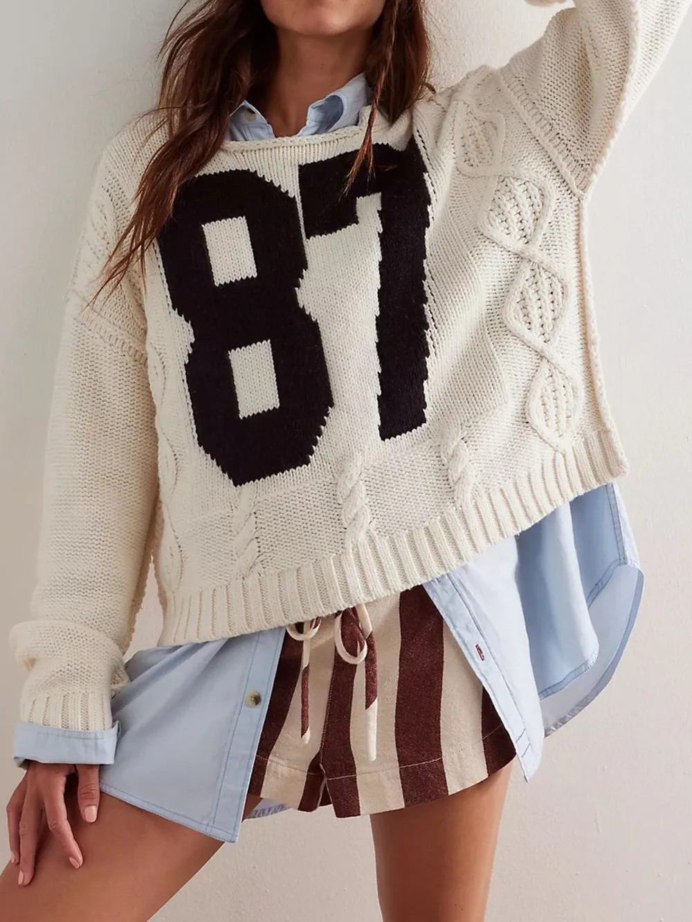 Number 81 Oversized Cable Knit Sweater