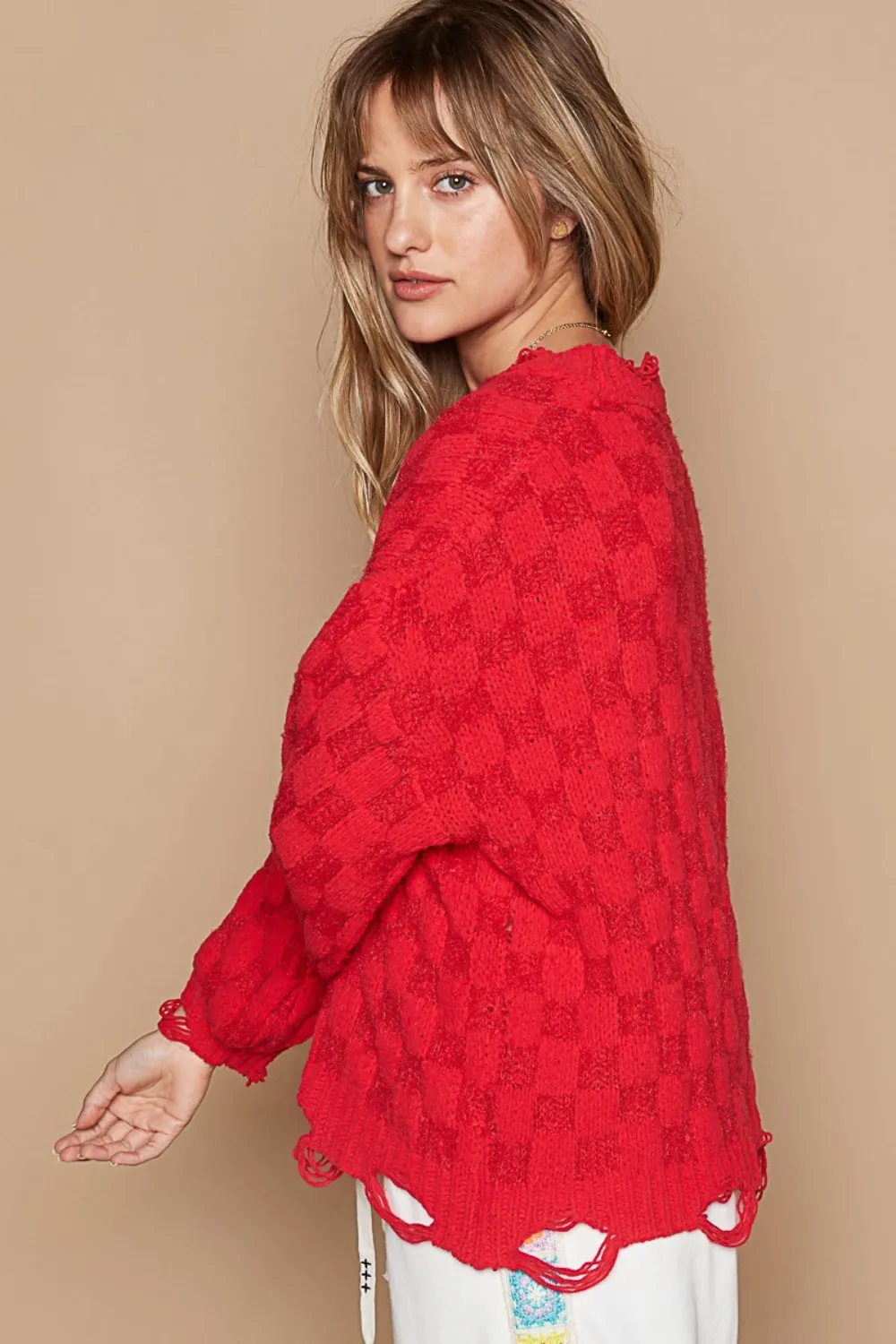 Checkered Distressed Edge Sweater, image 3