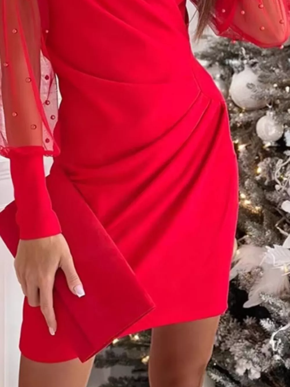 Floral Applique Mesh Sleeve Bodycon Dress, image 9