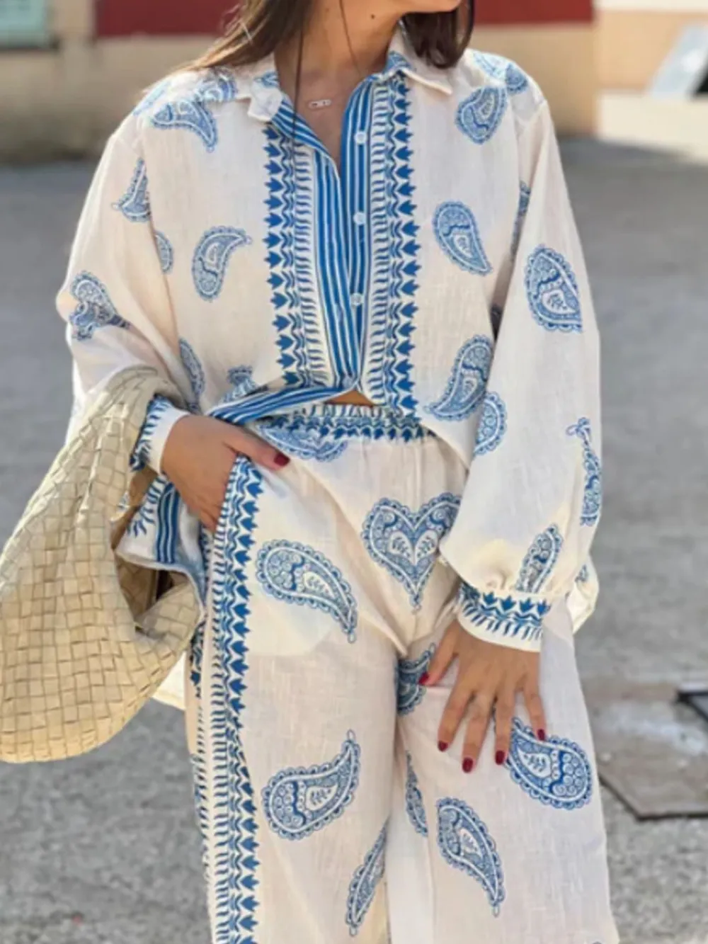 Button Up Printed Shirt and Pants Set, image 2