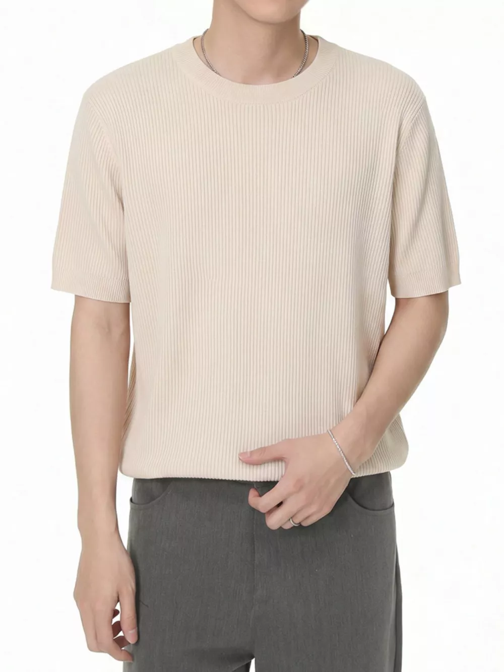 Men's Ribbed Knit Short Sleeve T-Shirt