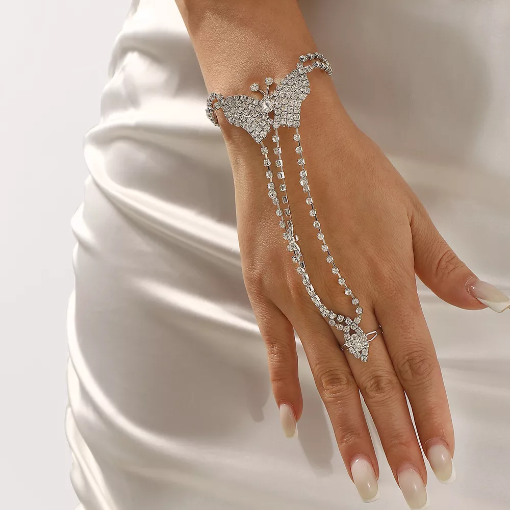 Rhinestone Butterfly Hand Chain Bracelet