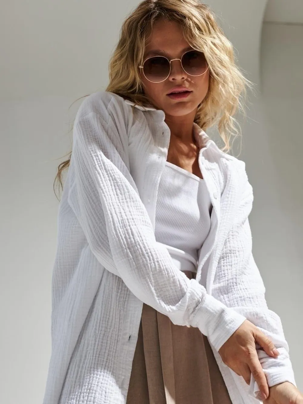 Textured Collared Neck Long Sleeve Shirt, image 4