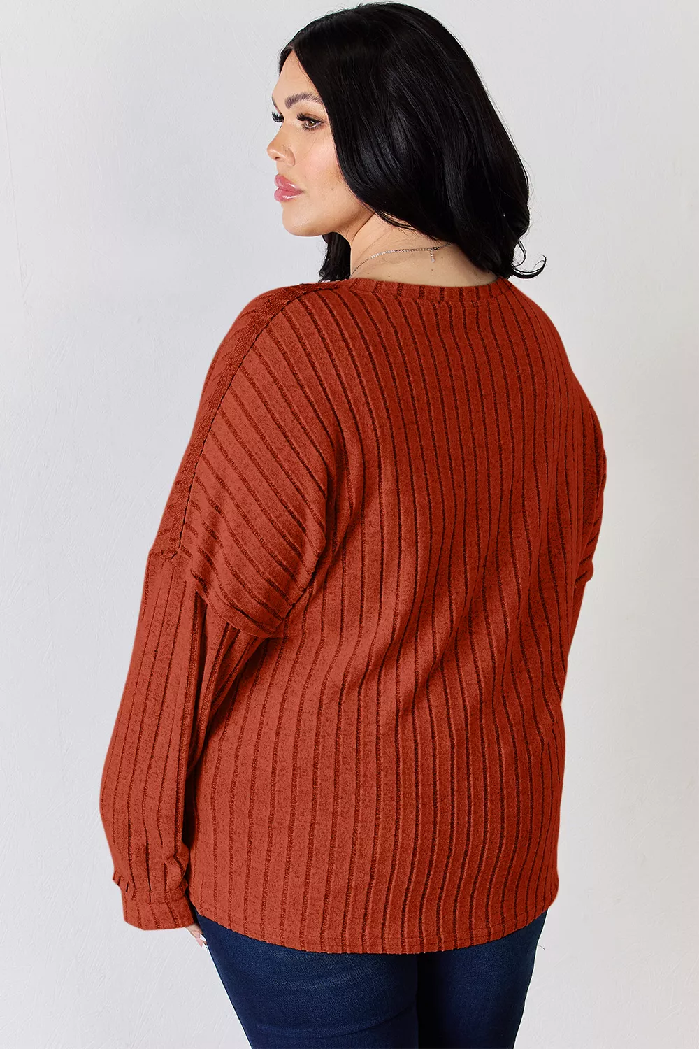 Full Size Ribbed Half Button Long Sleeve T-Shirt, image 23