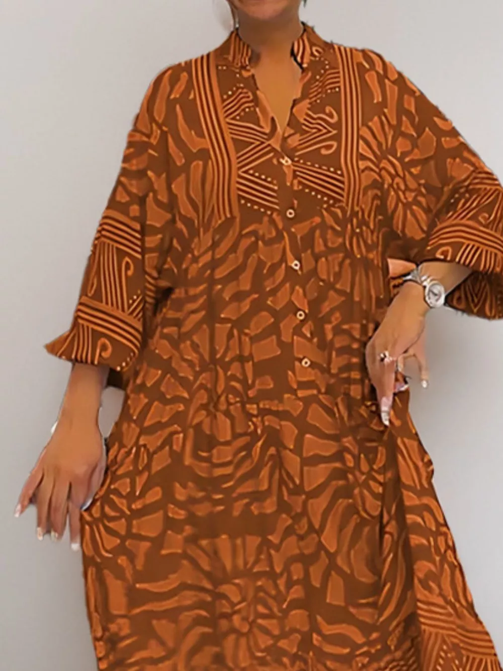 Printed Button Front Midi Dress, image 8