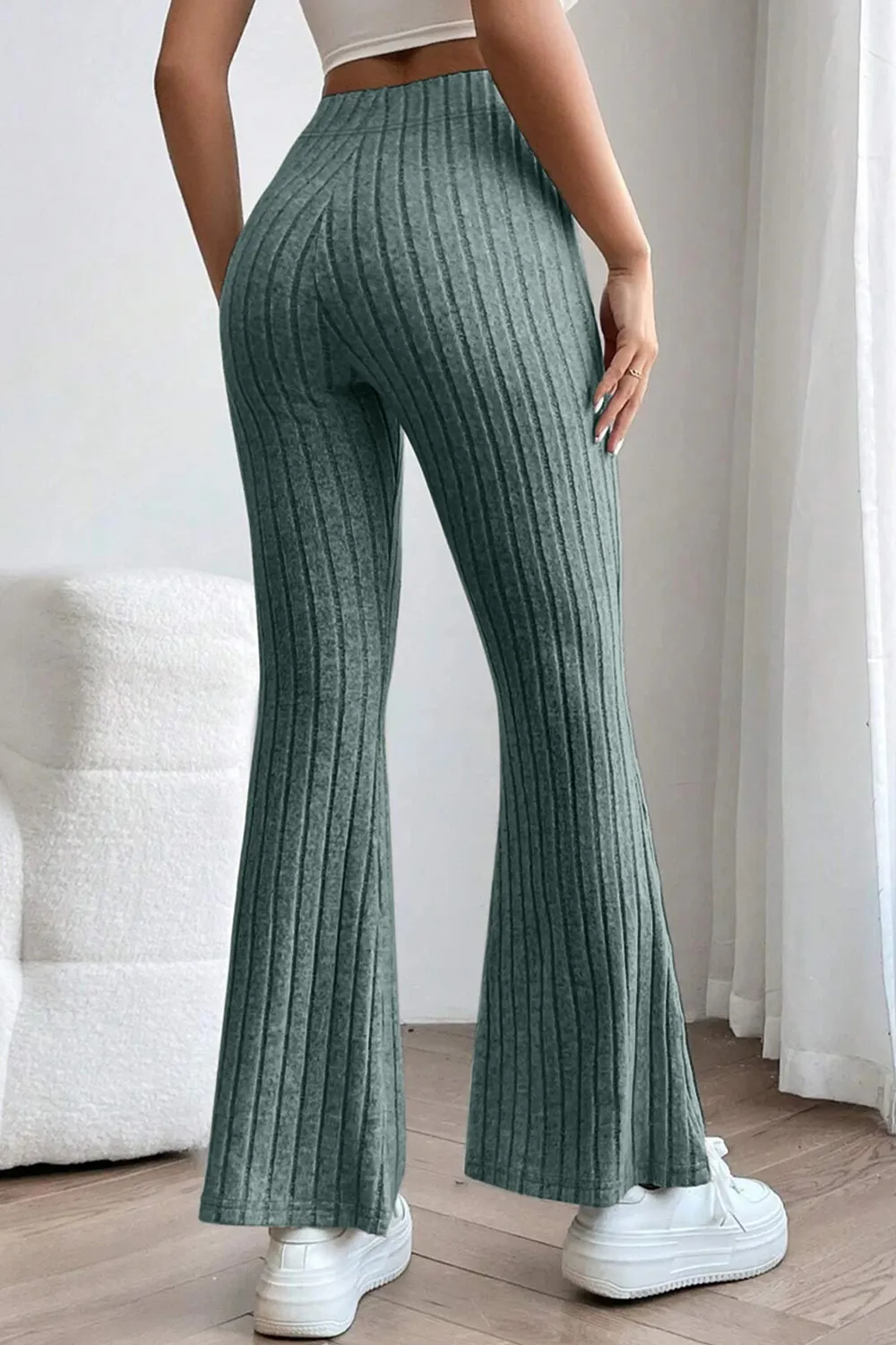 Full Size Ribbed High Waist Flare Pants, image 22