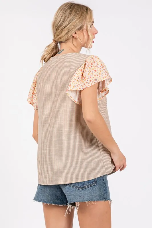 Ces Femme Round Neck Floral Short Sleeve Top, image 6