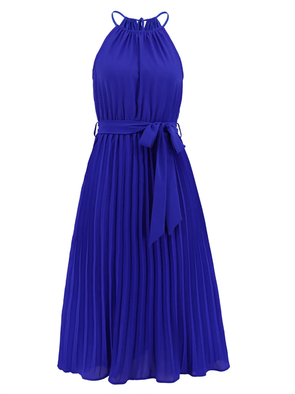 Pleated Spaghetti Strap Tie Waist Midi Dress, image 6