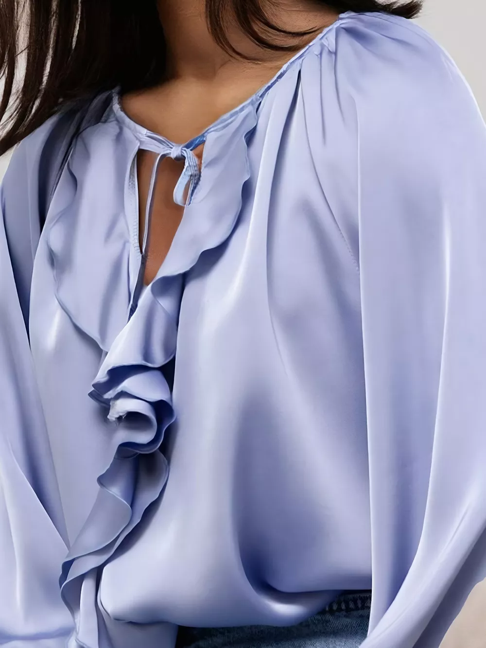 Ruffle Trim Satin Flounce Sleeve Blouse, image 8