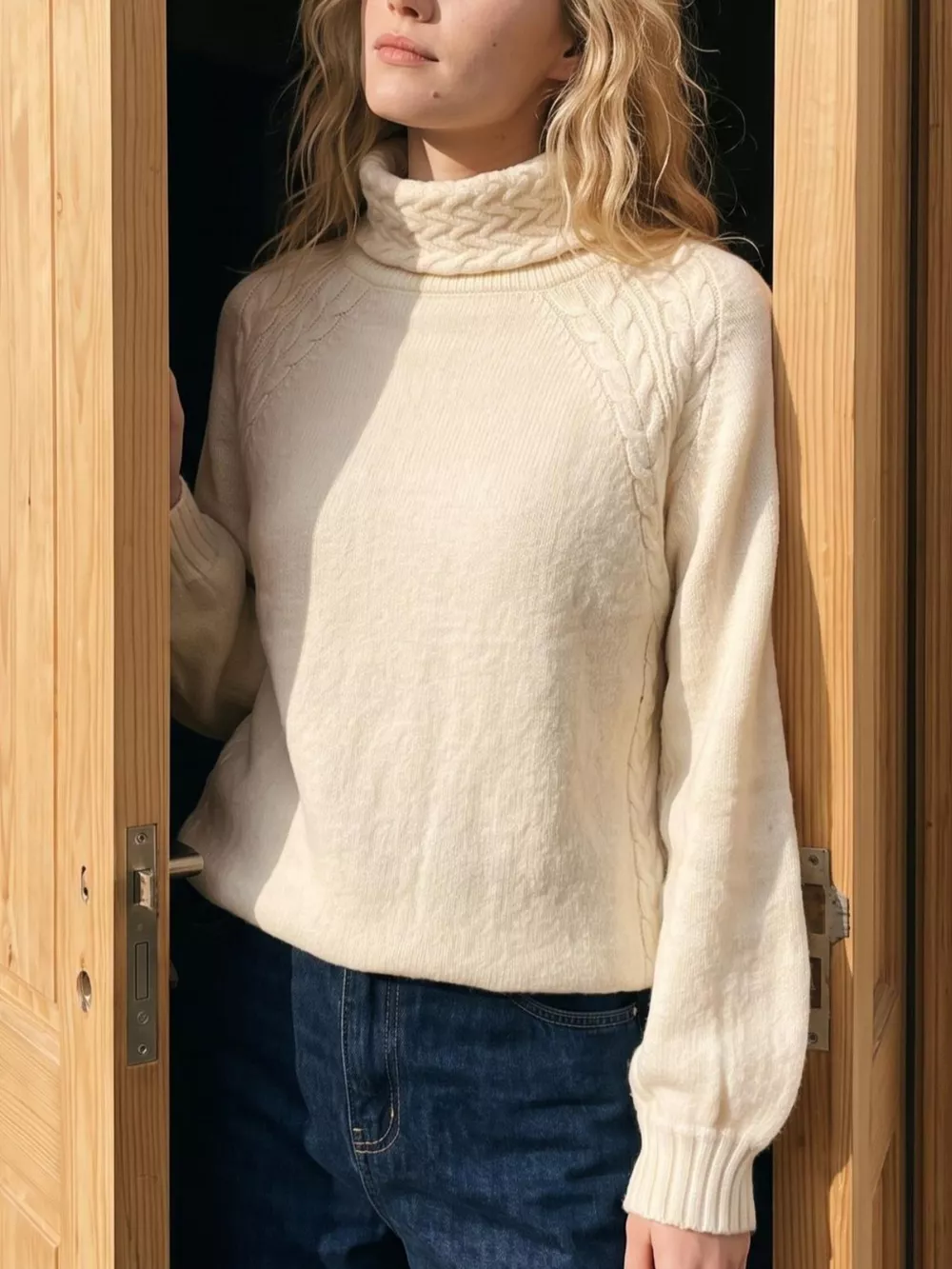 Cable-Knit Turtleneck Long Sleeve Sweater