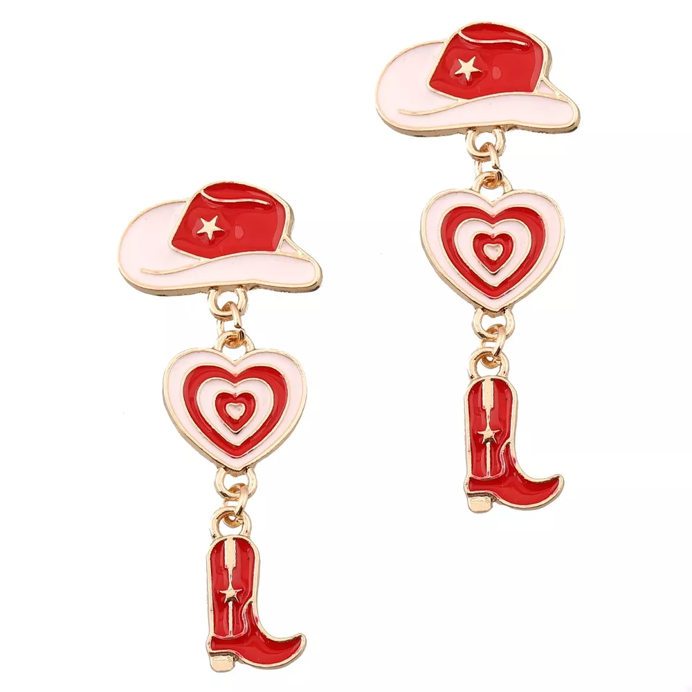 Cowgirl Boots Heart Dangle Earrings, image 4