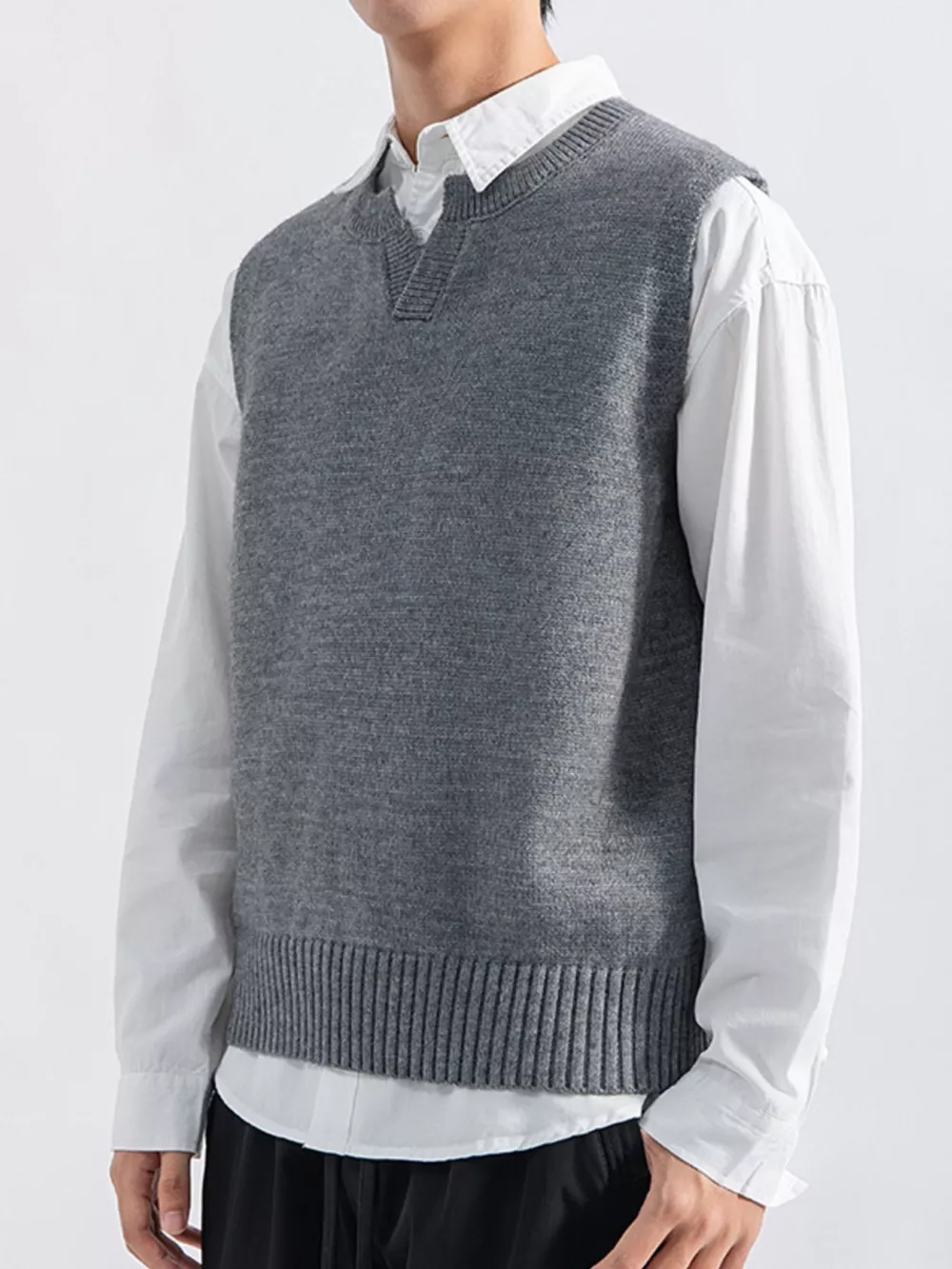 Men's Plus Size Ribbed Hem Sweater Vest, image 10