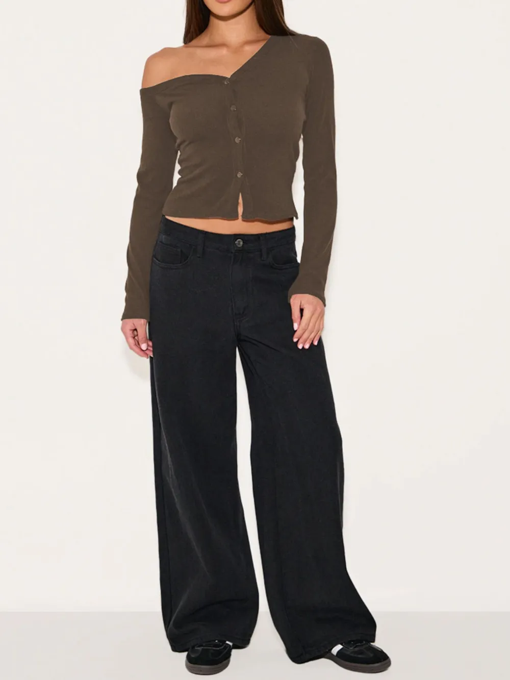 Asymmetrical Neck Button Up Cardigan, image 5