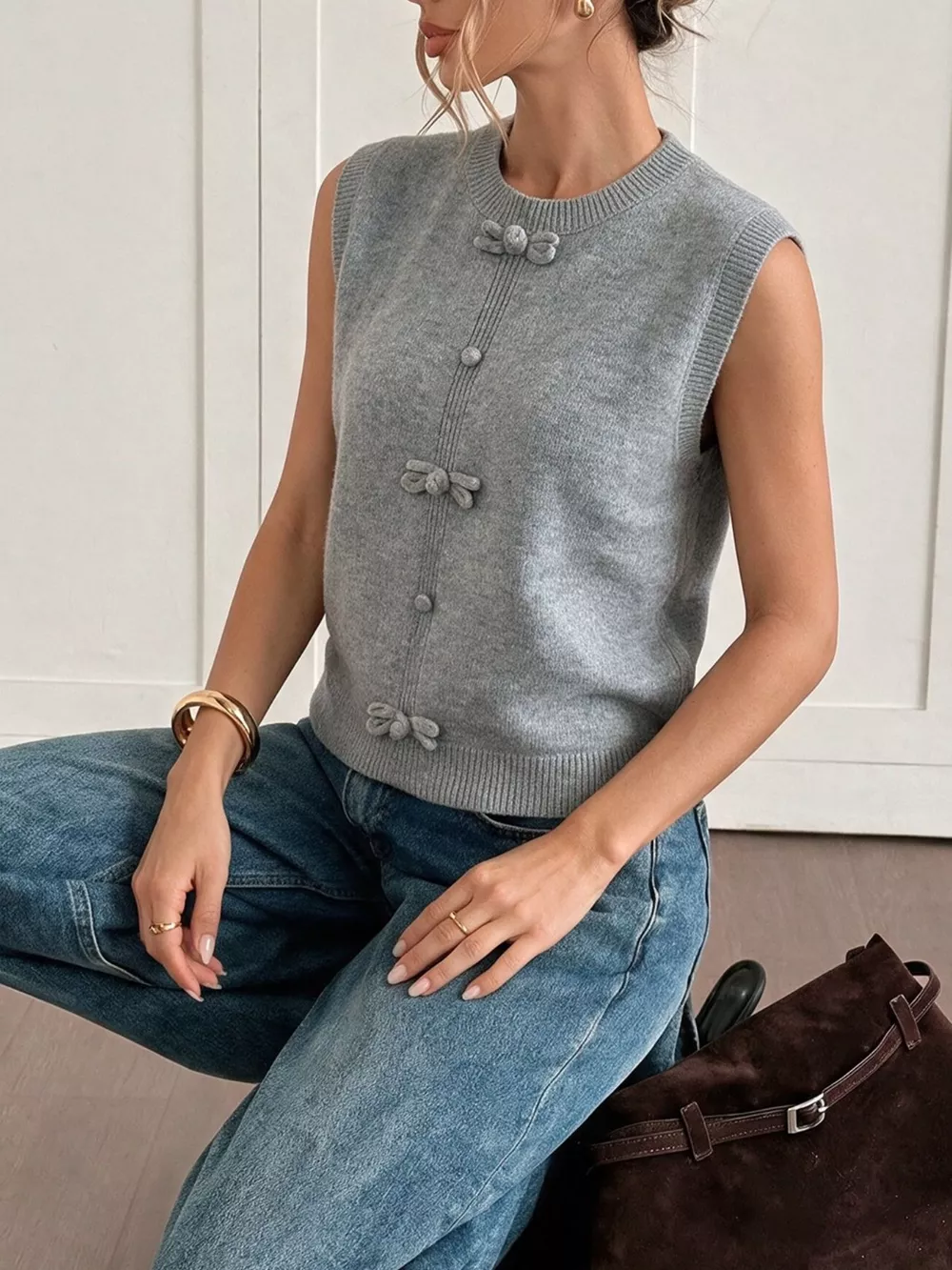 Bow-Detail Knit Sweater Vest, image 4