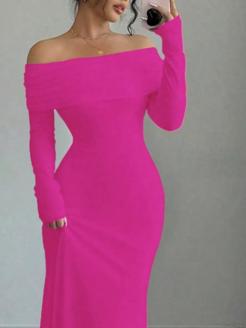 Off-Shoulder Long Sleeve Maxi Dress, image 8