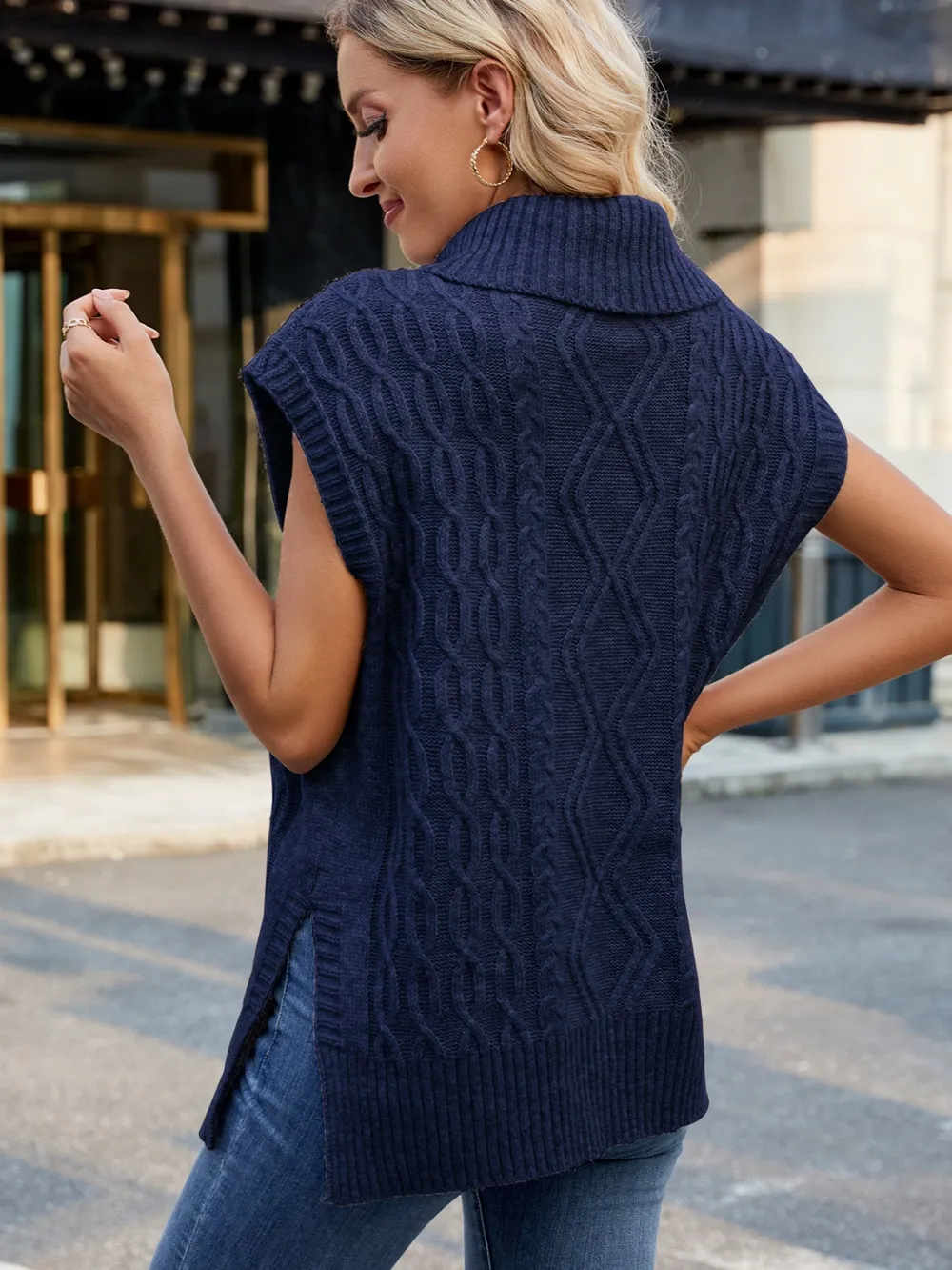Side Slit Turtleneck Sweater Vest, image 9