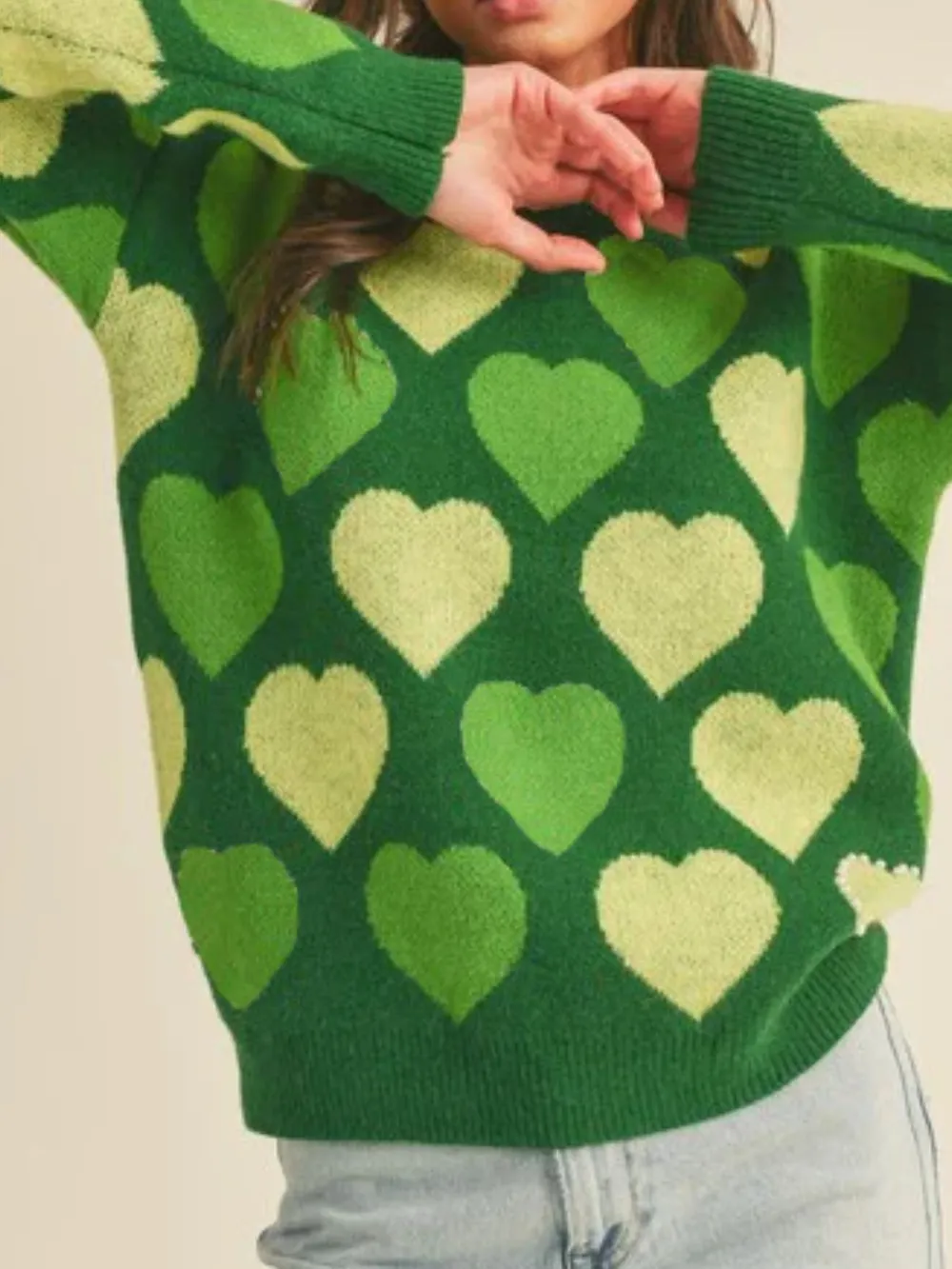 Heart Ribbed Hem Long Sleeve Sweater, image 3