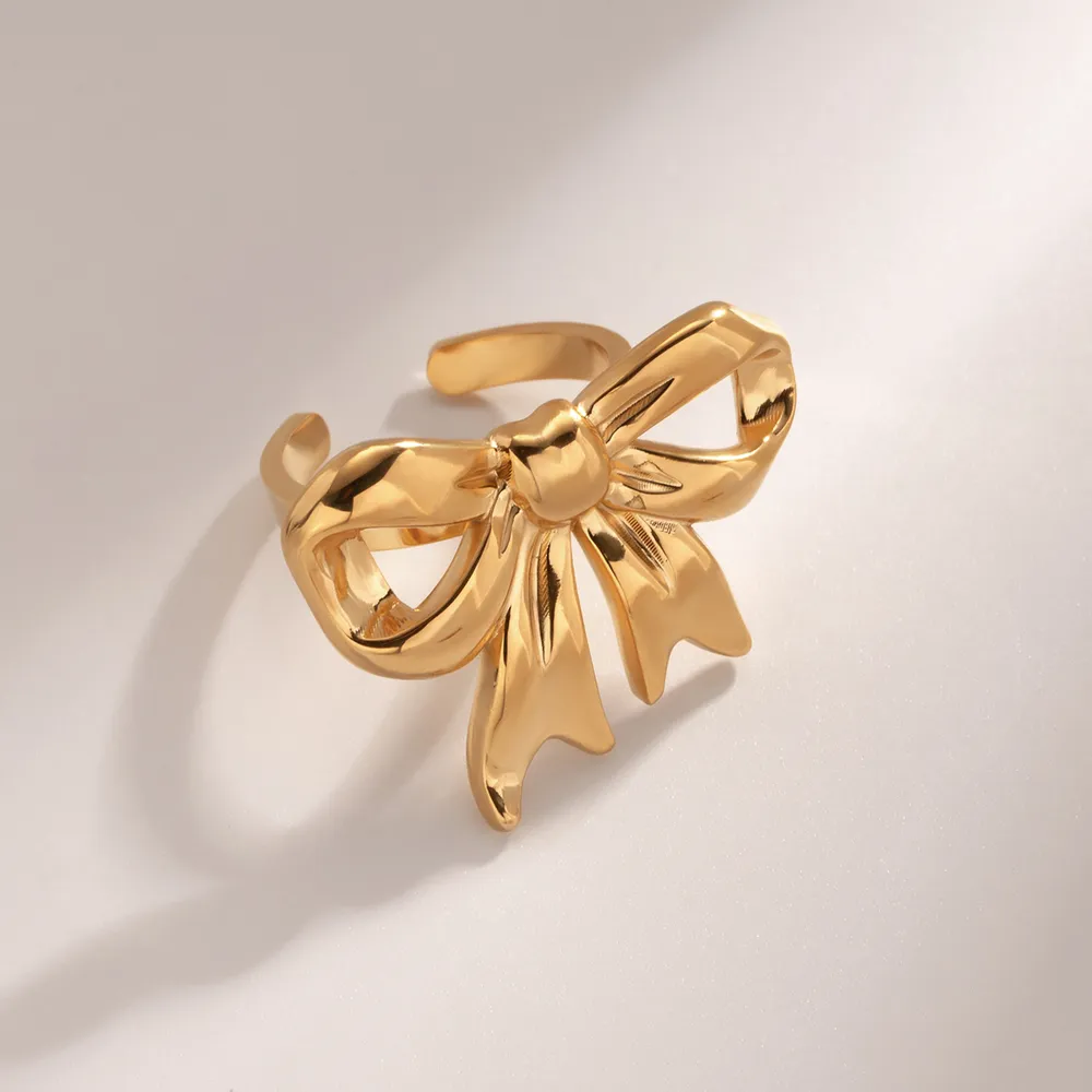 18K Gold-Plated Stainless Steel Bow Ring, image 4