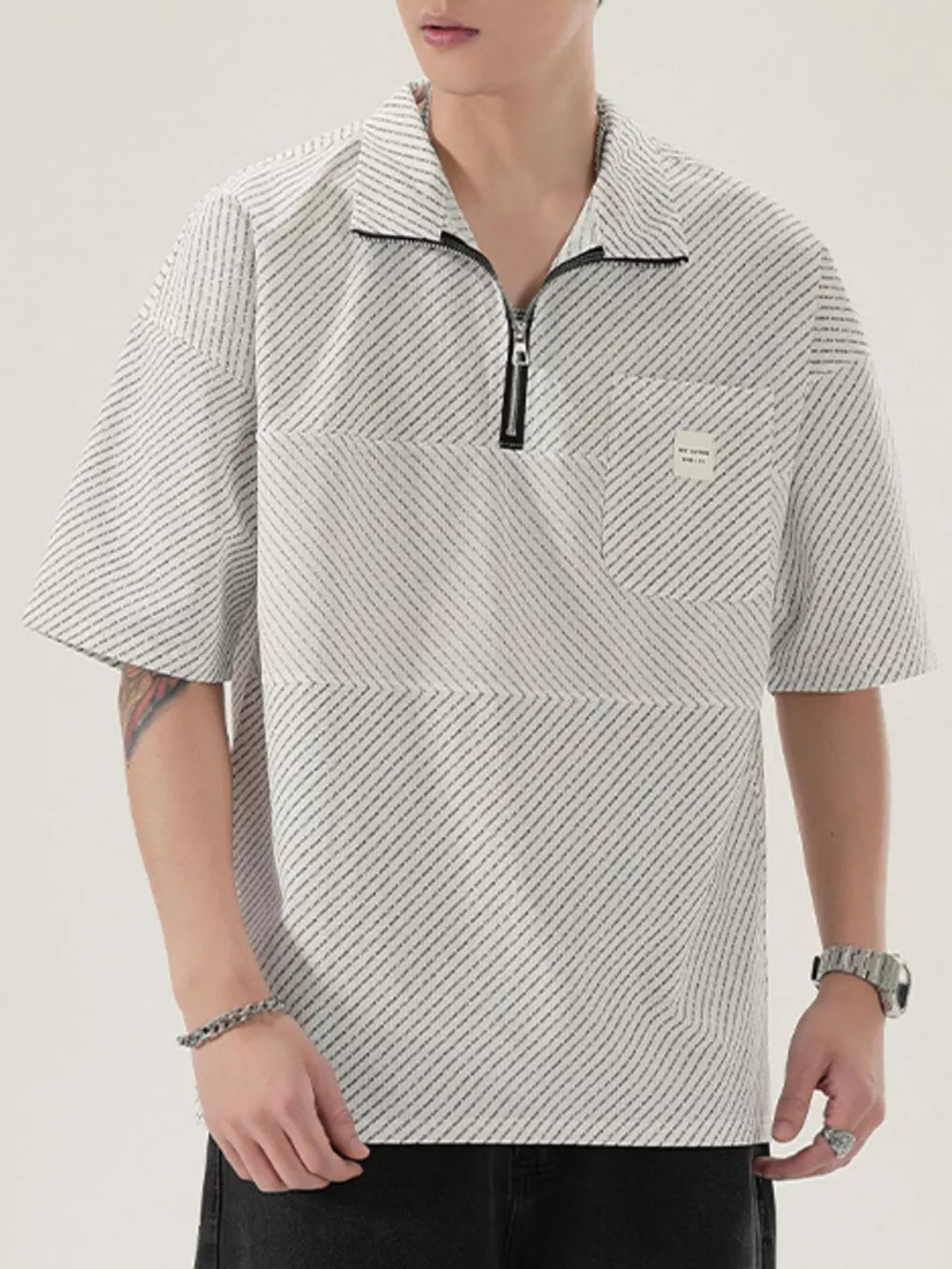 Men's Full Size Half-Zip Textured Oversized T-Shirt Plus Size, image 9
