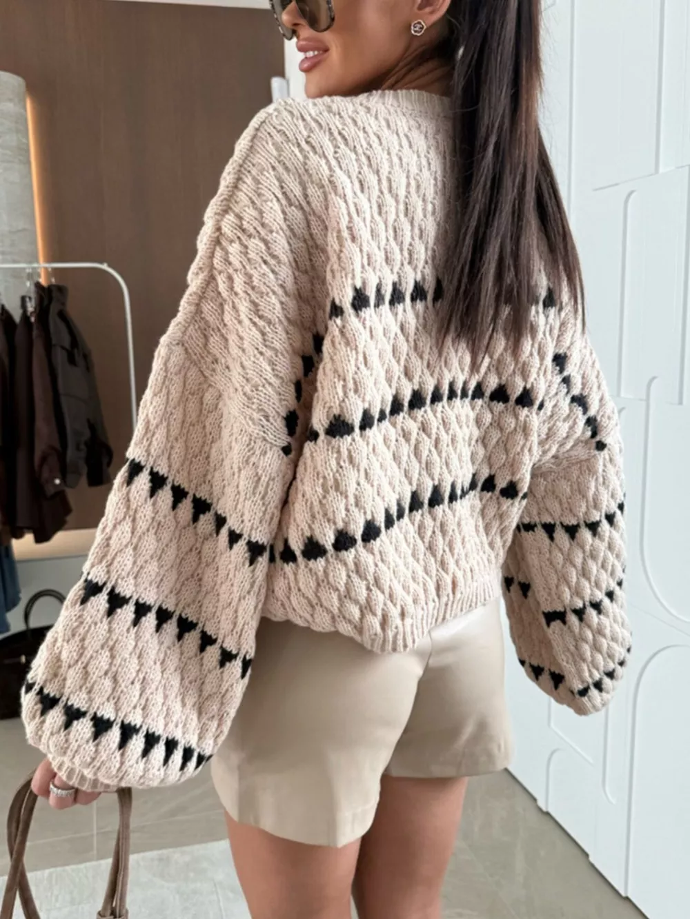 Chunky Knit Striped Sweater with Balloon Sleeves, image 10