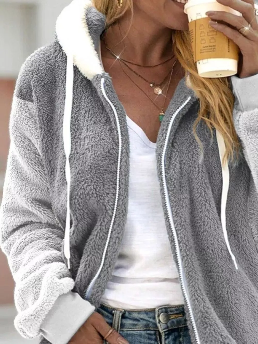Full Size Fleece Zip-Up Hooded Outerwear Plus Size, image 8