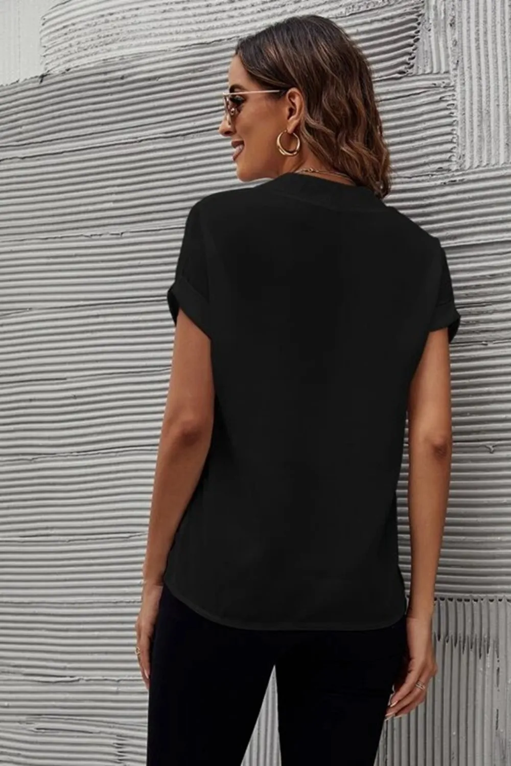 Full Size Notched Short Sleeve Blouse, image 15