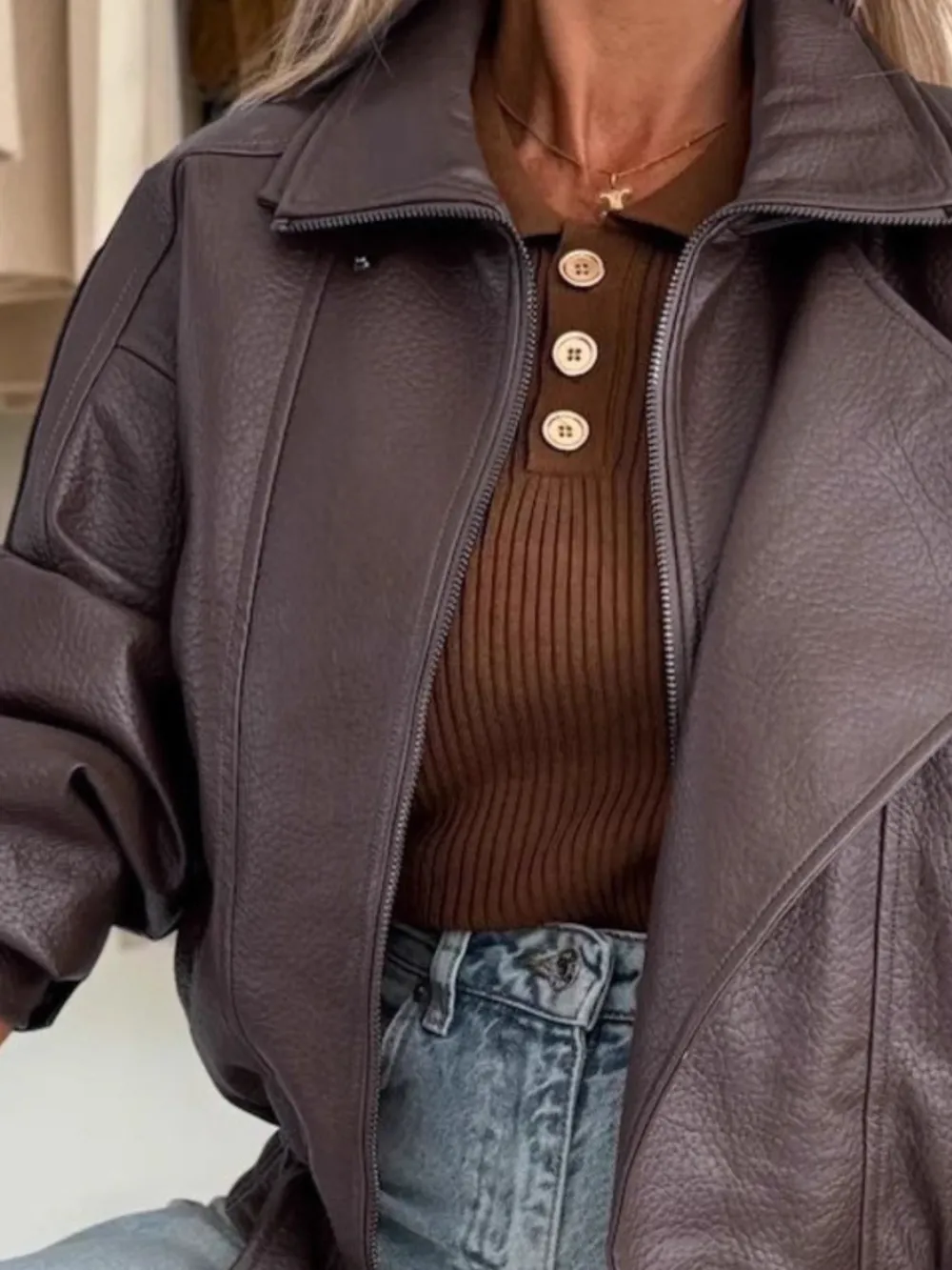 Leather Zip Up Jacket, image 6