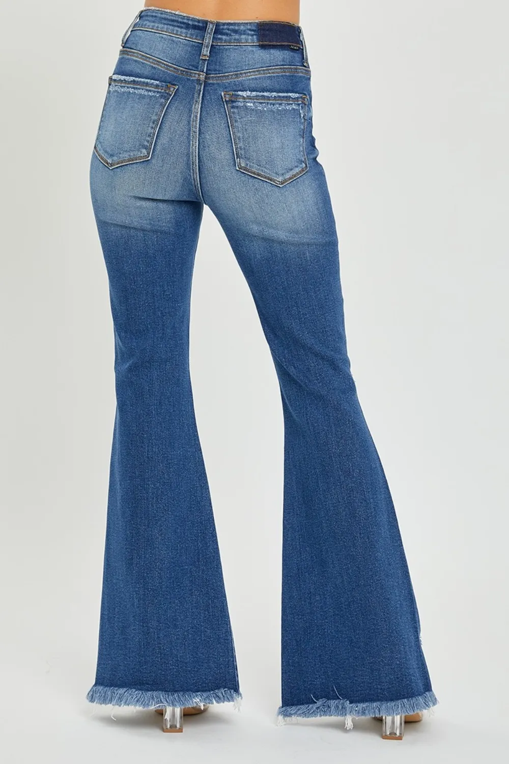 Full Size High Rise Front Slit Frayed Hem Flare Jeans, image 5
