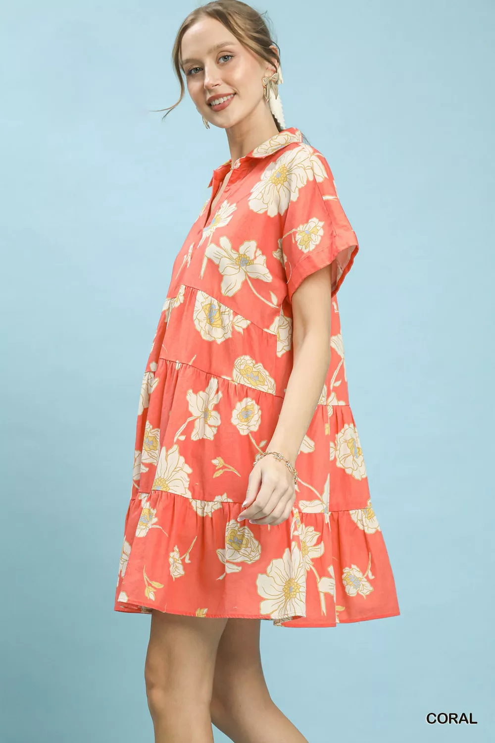 Floral Tiered Collared Babydoll Dress, image 2