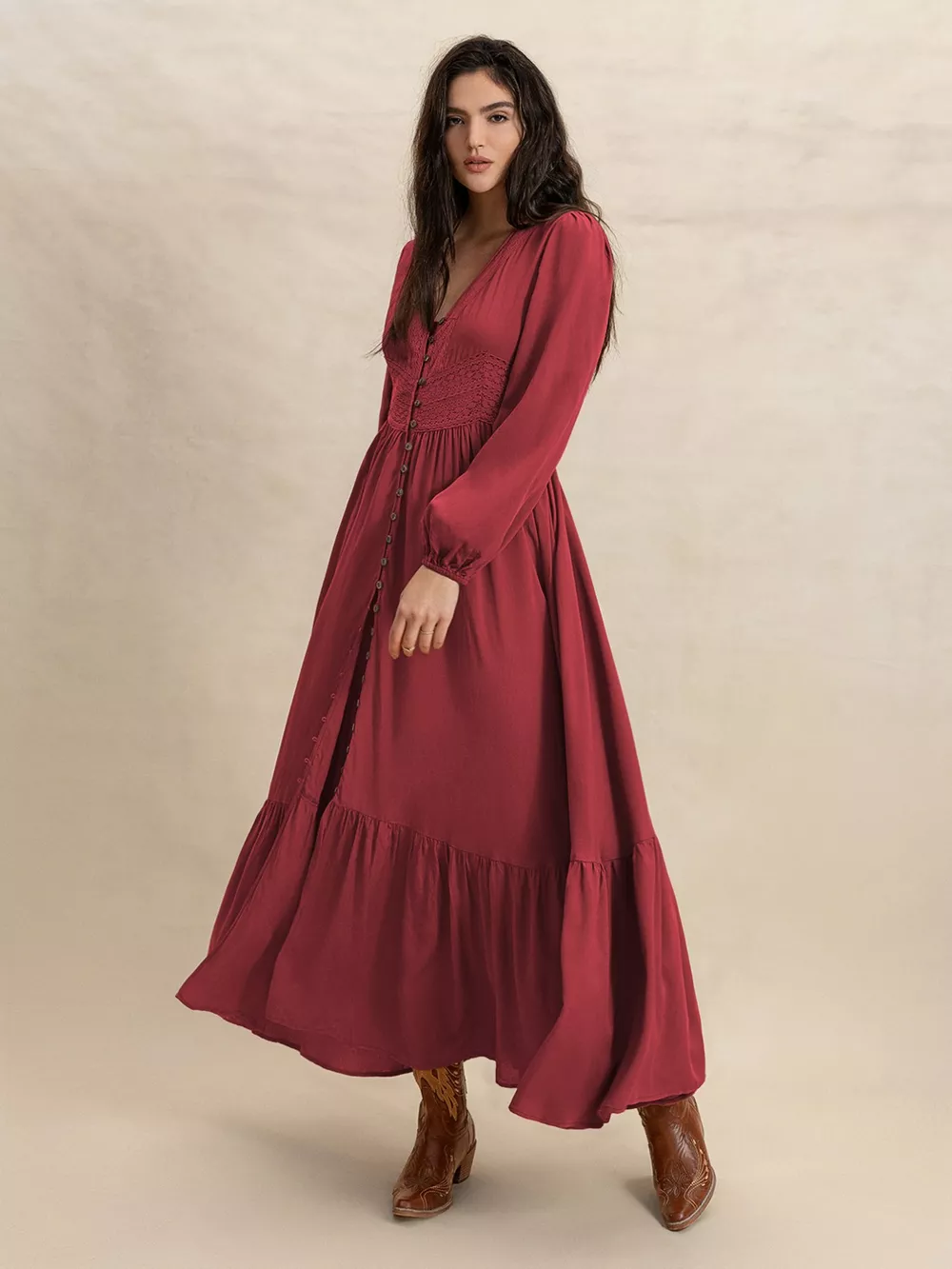 Plus Size V-Neck Balloon Sleeve Maxi Dress, image 5