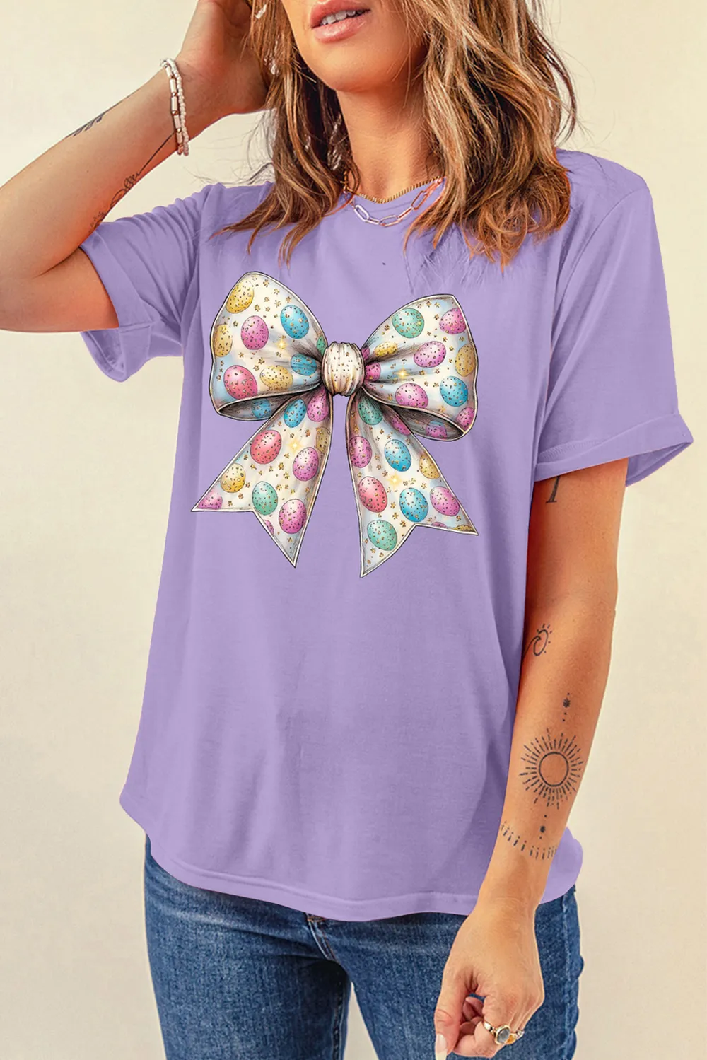 Bow Graphic Round Neck Short Sleeve T-Shirt, image 4