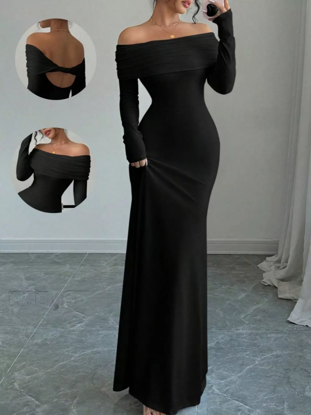 Off-Shoulder Long Sleeve Maxi Dress