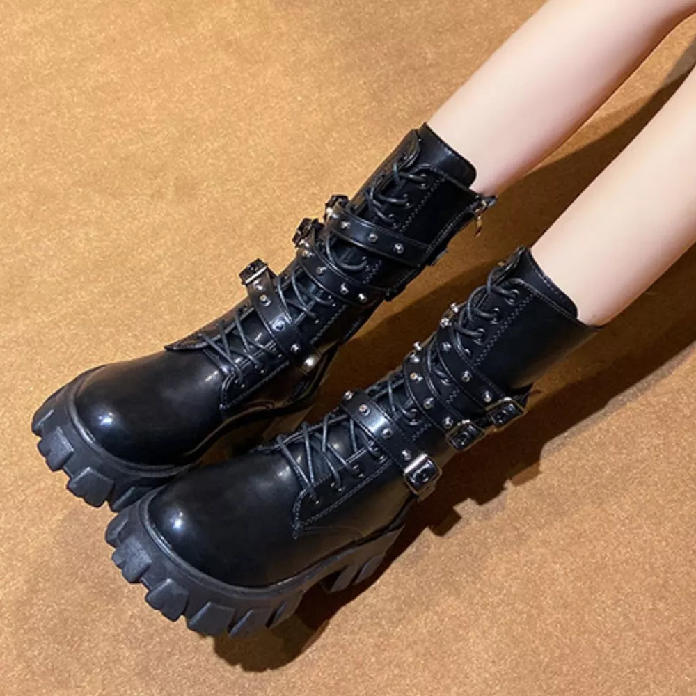 Buckled Lace-Up Combat Boots, image 6