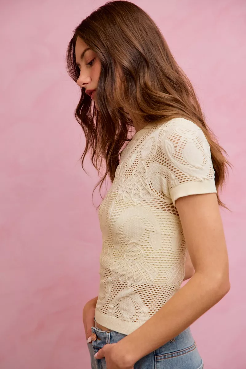 Floral Perforated Seamless Active Short Sleeve Top, image 2