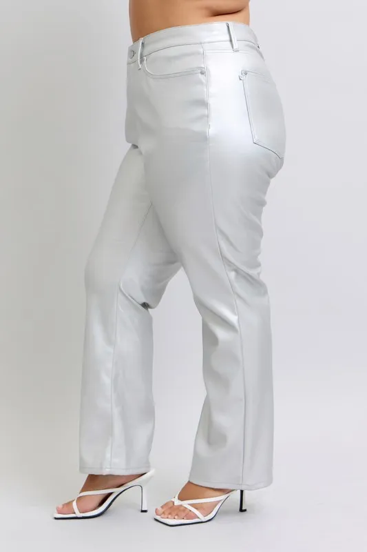 Full Size High Waist Silver Faux Leather Pants Plus Size, image 3