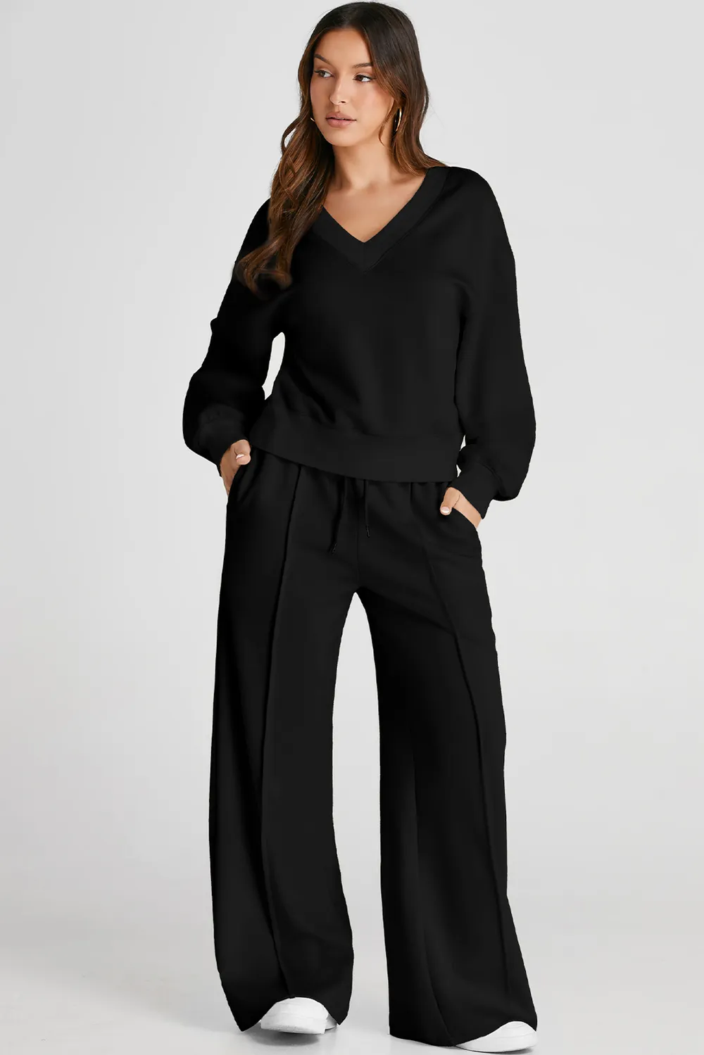 V-Neck Long Sleeve Top and Pants Active Set, image 3