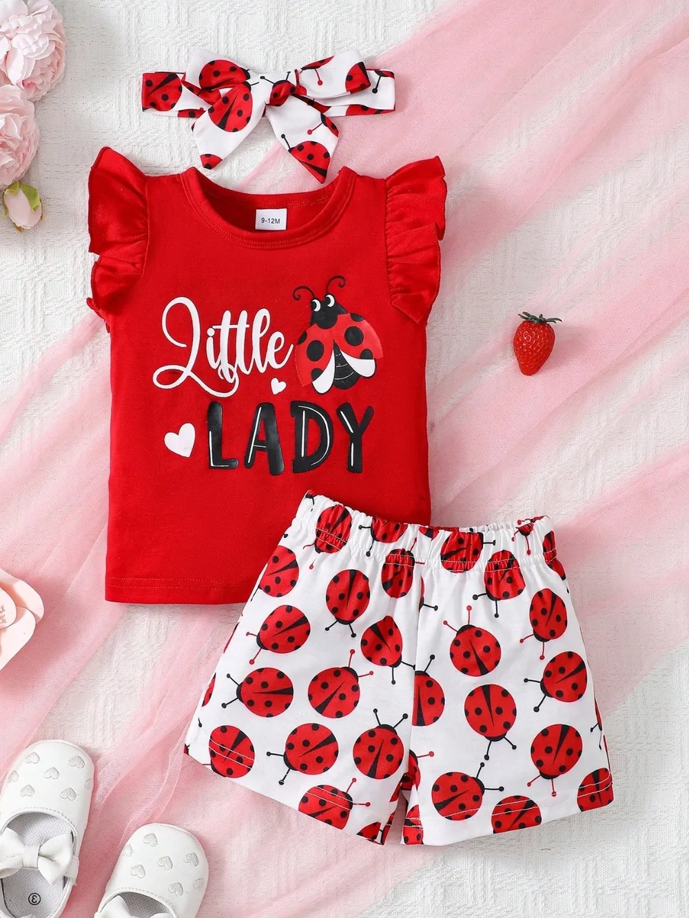 Children's Headband, Round Neck Ruffle Sleeve Top and Pants Set, image 7