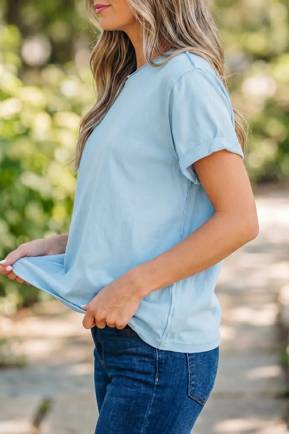 Solid Color Round Neck Casual T Shirt, image 4