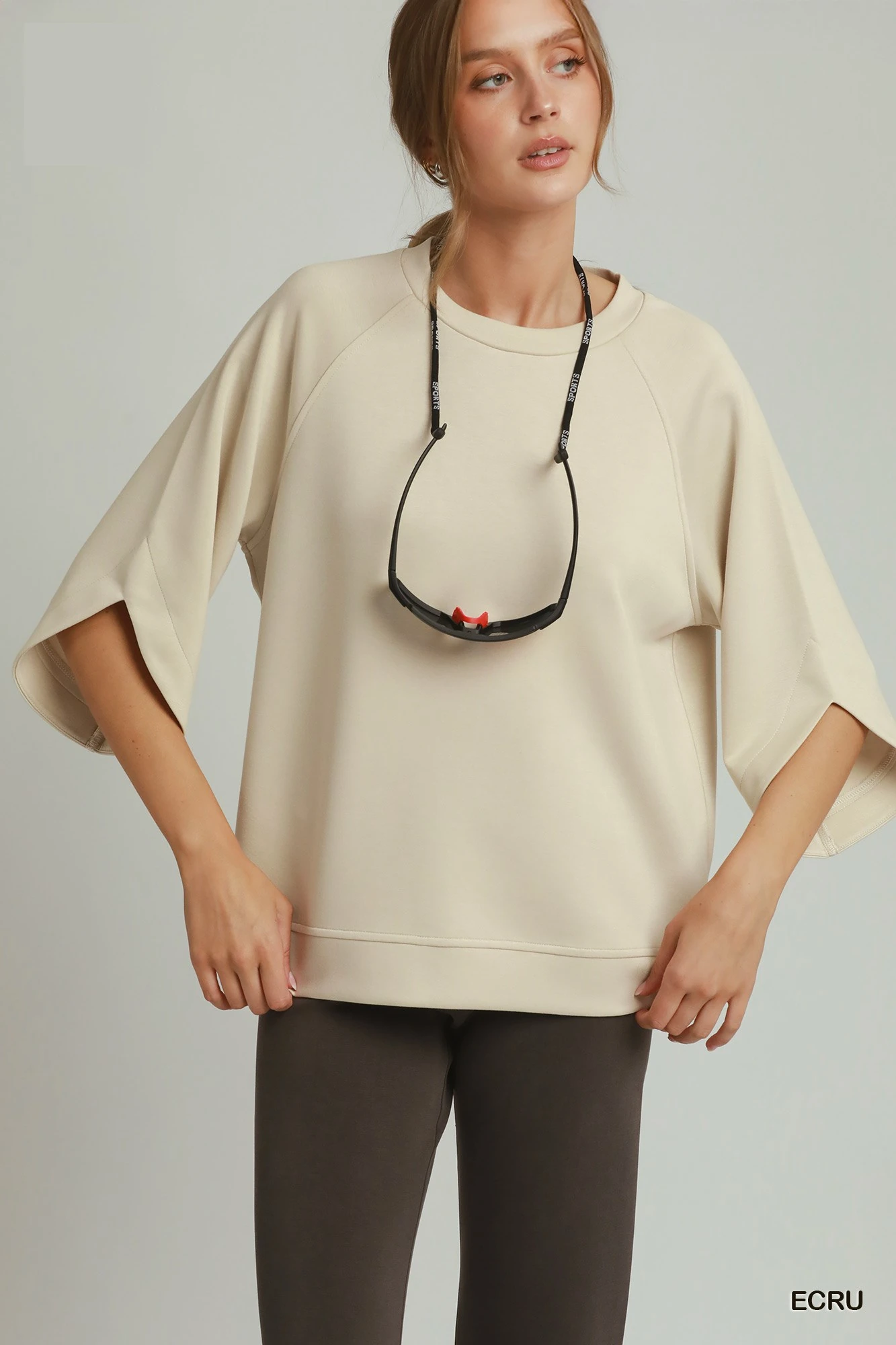 Round Hem Raglan Sleeve Top