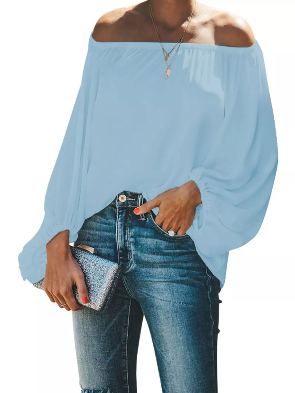 Full Size Off-Shoulder Balloon Sleeve Blouse Plus Size, image 11