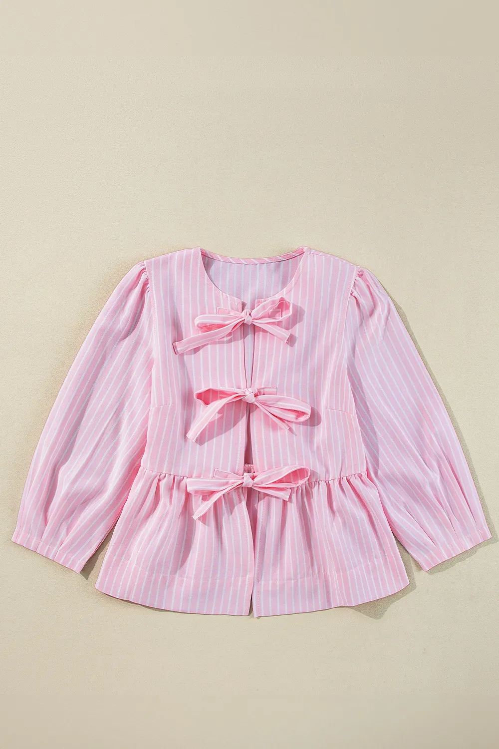 Tie Front Striped Peplum Blouse, image 7