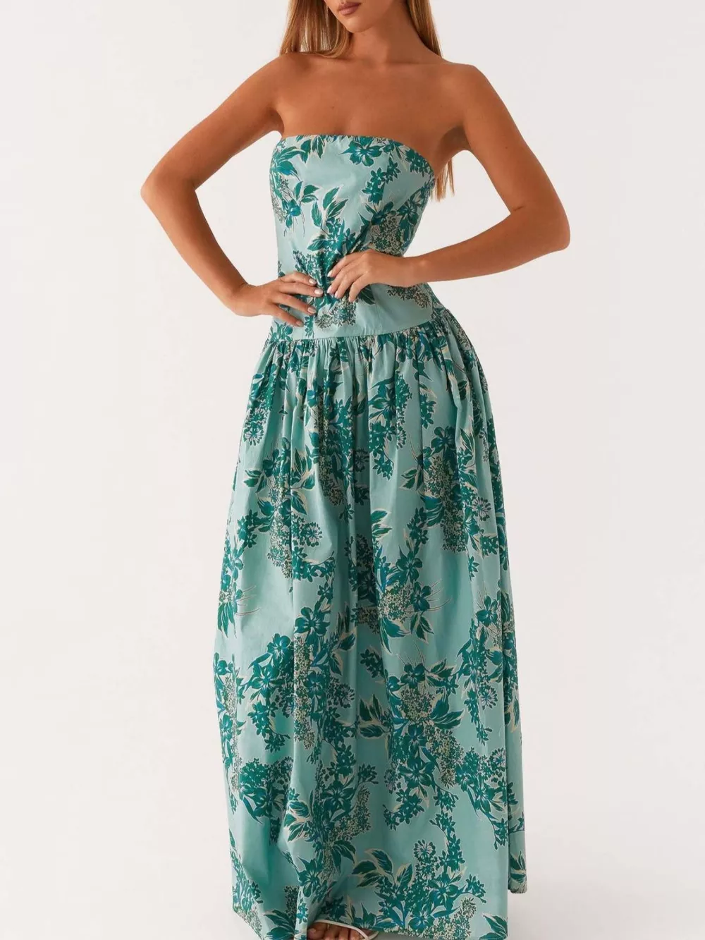 Ruched Printed Tube Maxi Dress, image 2